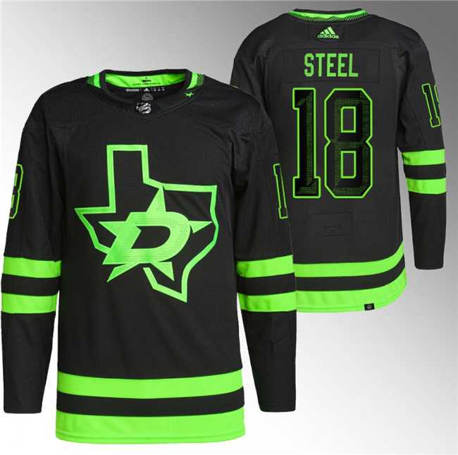 Mens Dallas Stars #18 Sam Steel Black Stitched Jersey->dallas stars->NHL Jersey